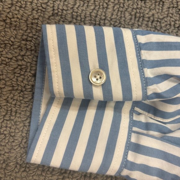 Wilfred Aritzia Button Up Shirt Medium Blue Stripped Cotton Poplin Relaxed Comfy - Picture 8 of 10